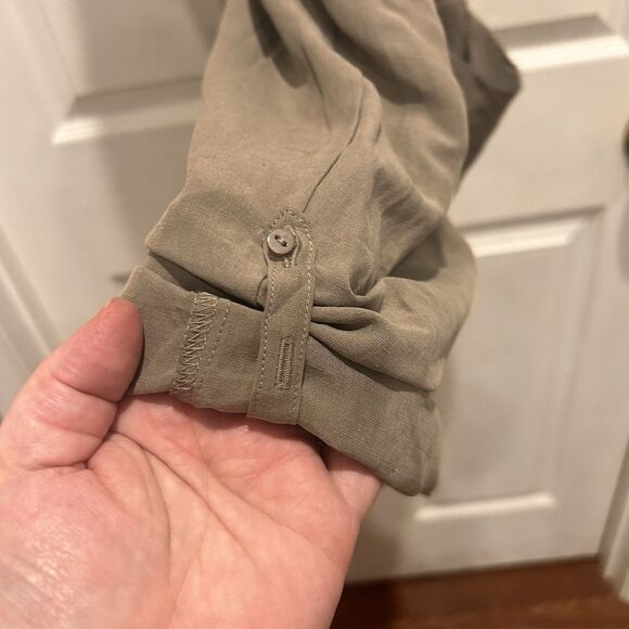 Gold Hawk Wome's Khaki Silk Linen Romper Y2K Beachy‎ Boho Festival Quiet Luxury - Picture 6 of 7